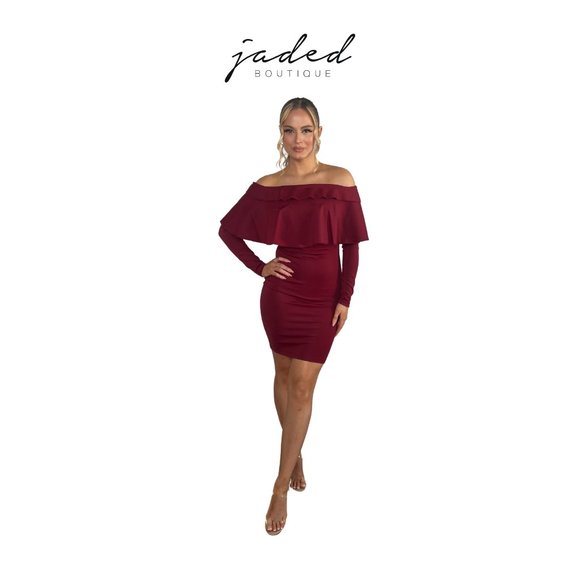 Maroon Off The Shoulder Dress - Picture 1 of 3